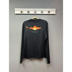 Palmyth‎ Performance Shirt Women XL Black Long Sleeve Fishing Graphic V-Neck Tee